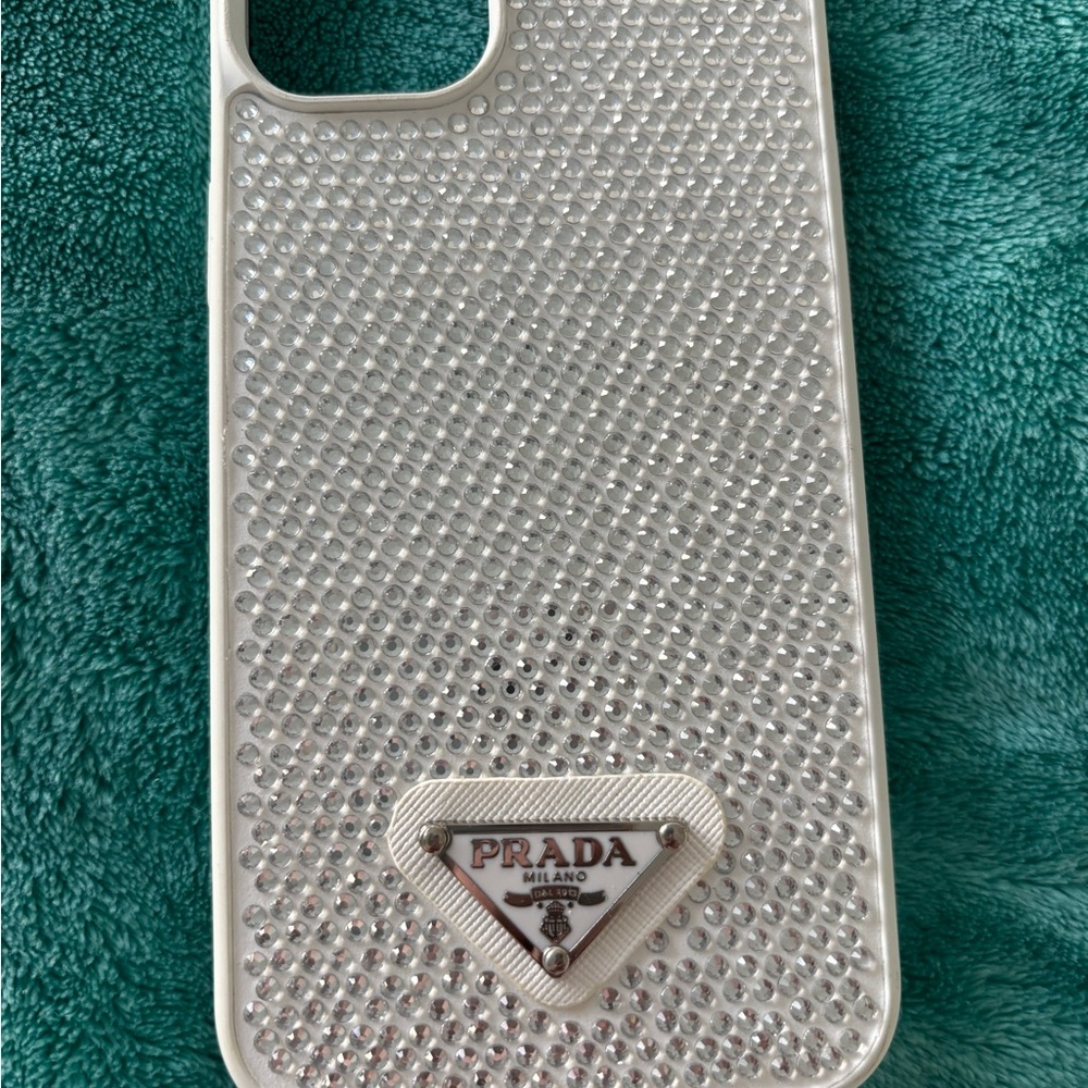 Prada Crystal-Embellished White Phone Case